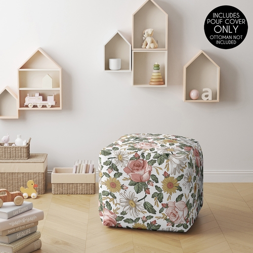 Vintage Floral Collection Ottoman Pouf Cover - alt image 1