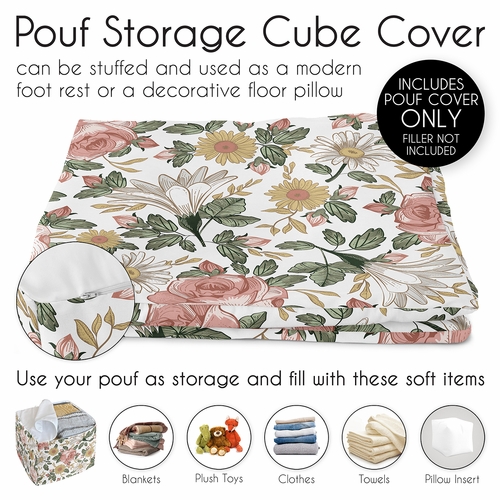 Vintage Floral Collection Ottoman Pouf Cover - alt image 4