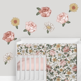 Vintage Floral Collection Peel and Stick Wall Decal Stickers - Set of 4 Sheets