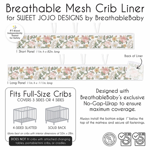 Vintage Floral Collection Sweet Jojo Designs + BreathableBaby Breathable Mesh Crib Liner - alt image 5