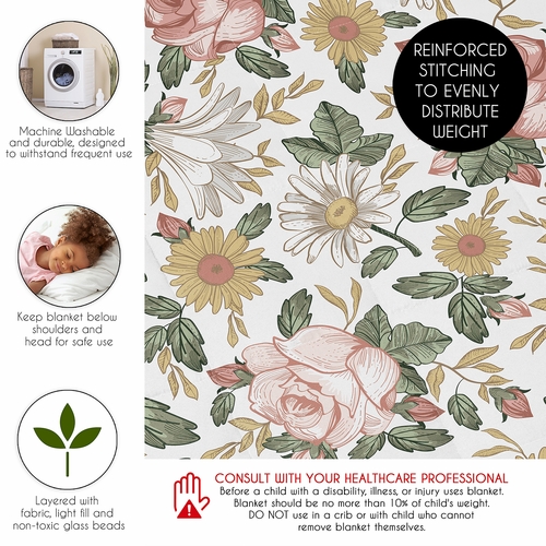 Vintage Floral Collection Toddler 5lbs Weighted Blanket for Kids - alt image 5