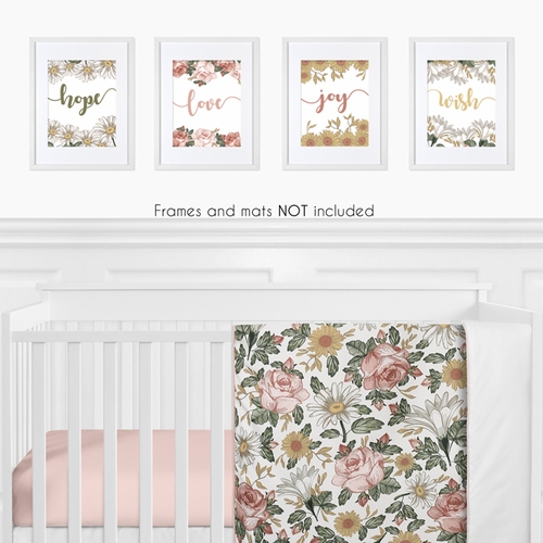 Vintage Floral Collection Wall Art Prints - Set of 4 - Hope Love Joy Wish - alt image 1