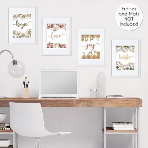 Vintage Floral Collection Wall Art Prints - Set of 4 - Hope Love Joy Wish - alt image 3