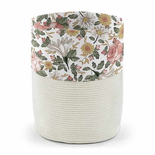 Vintage Floral Collection Woven Laundry Rope Basket Hamper with Liner
