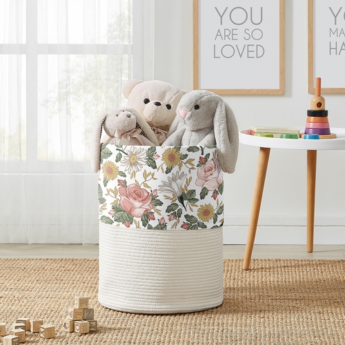 Vintage Floral Collection Woven Laundry Rope Basket Hamper with Liner - alt image 2