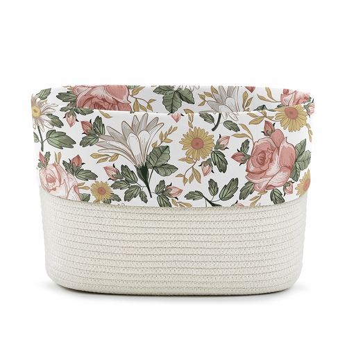 Vintage Floral Collection Woven Rope Storage Basket