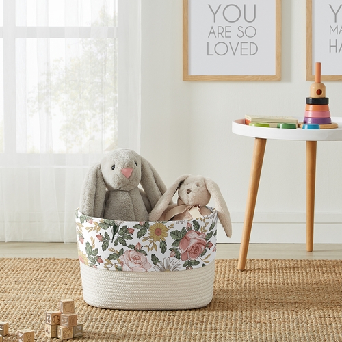 Vintage Floral Collection Woven Rope Storage Basket - alt image 1