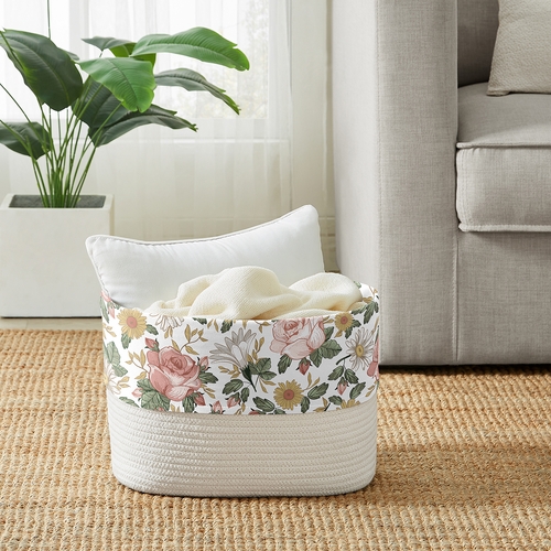 Vintage Floral Collection Woven Rope Storage Basket - alt image 2