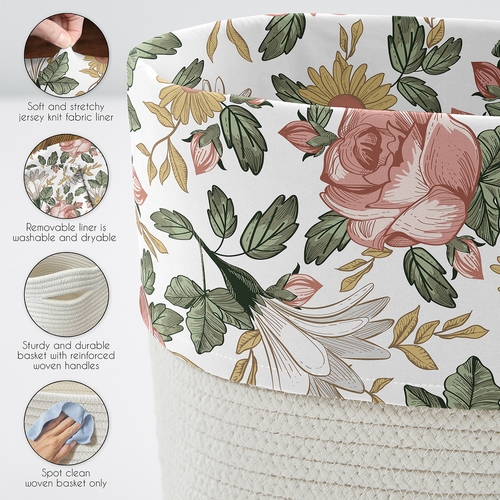 Vintage Floral Collection Woven Rope Storage Basket - alt image 3
