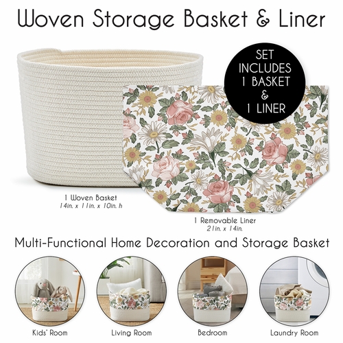 Vintage Floral Collection Woven Rope Storage Basket - alt image 4