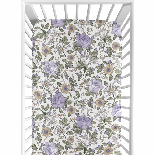Vintage Floral Purple and Green Collection Crib Sheet