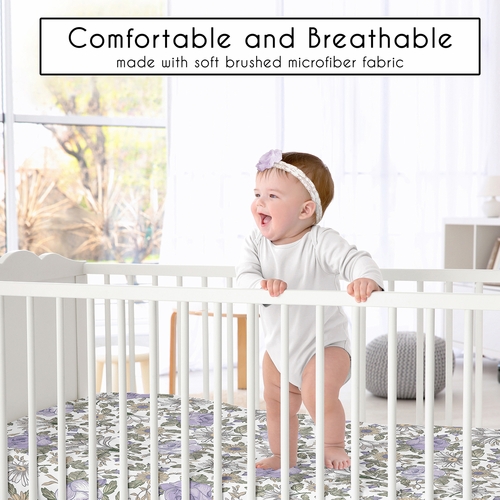 Vintage Floral Purple and Green Collection Crib Sheet - alt image 1