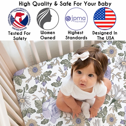 Vintage Floral Purple and Green Collection Crib Sheet - alt image 2