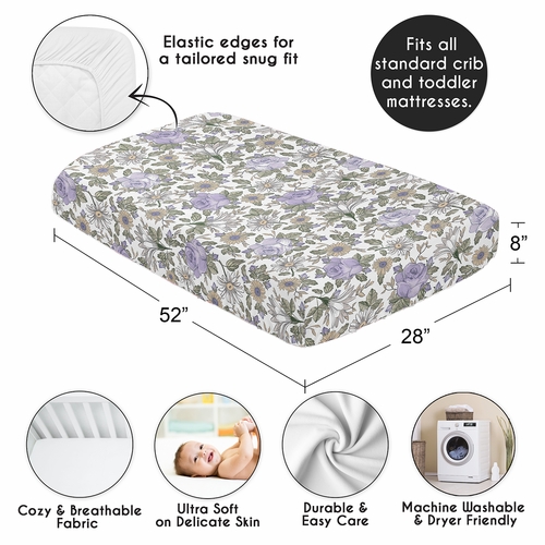 Vintage Floral Purple and Green Collection Crib Sheet - alt image 3