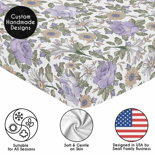Vintage Floral Purple and Green Collection Crib Sheet - alt image 4