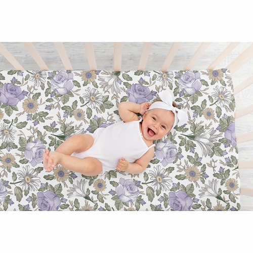 Vintage Floral Purple and Green Collection Crib Sheet - alt image 5