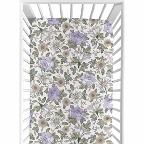 Vintage Floral Purple and Green Collection Crib Sheet