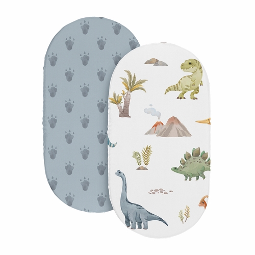 Watercolor Dinosaur Dino Collection 2 Pack Baby Bassinet Fitted Sheets - alt image 1