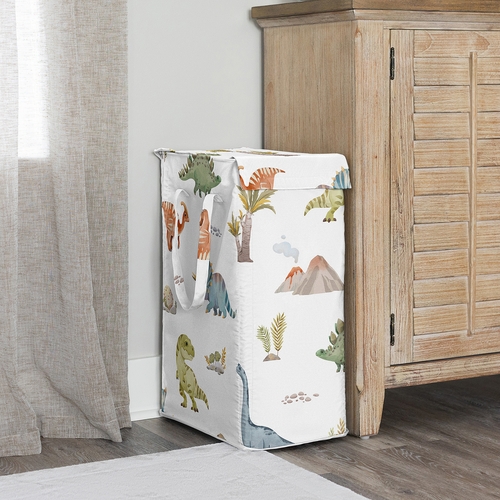 Watercolor Dinosaur Dino Collection Laundry Hamper with Handles - alt image 1