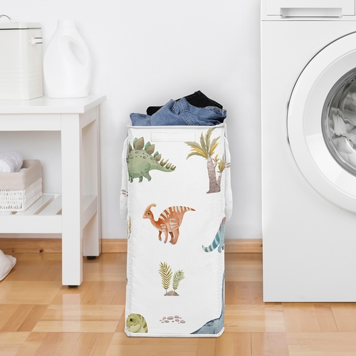 Watercolor Dinosaur Dino Collection Laundry Hamper with Handles - alt image 2