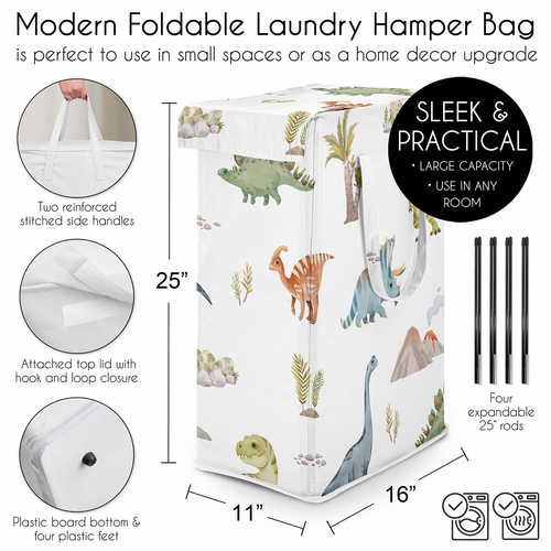 Watercolor Dinosaur Dino Collection Laundry Hamper with Handles - alt image 4