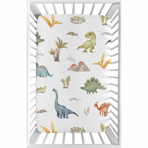 Watercolor Dinosaur Dino Collection Mini Crib Sheet