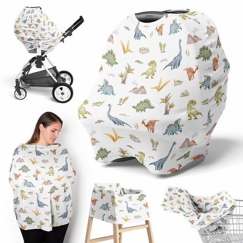 Watercolor Dinosaur Dino Collection Multi Use Baby Car Seat and Nursing Cover