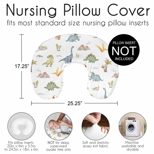 Watercolor Dinosaur Dino Collection Nursing Breastfeeding Pillow Cover - alt image 5