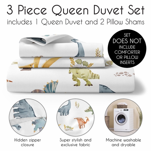 Watercolor Dinosaur Dino Collection Queen Duvet Cover Bedding Set - alt image 2