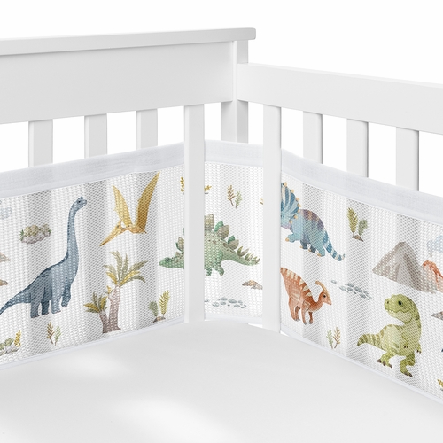Watercolor Dinosaur Dino Collection Sweet Jojo Designs + BreathableBaby Breathable Mini Mesh Crib Liner