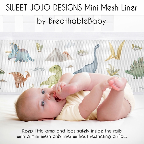 Watercolor Dinosaur Dino Collection Sweet Jojo Designs + BreathableBaby Breathable Mini Mesh Crib Liner - alt image 2