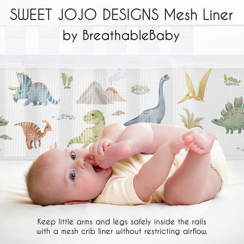 Watercolor Dinosaur Dino Sweet Jojo Designs + BreathableBaby Breathable Mesh Crib Liner - alt image 2