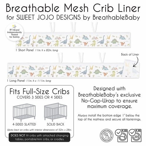 Watercolor Dinosaur Dino Sweet Jojo Designs + BreathableBaby Breathable Mesh Crib Liner - alt image 5