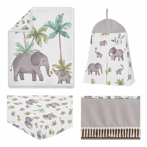 Watercolor Elephants Collection 4 Piece Crib Bedding - alt image 1
