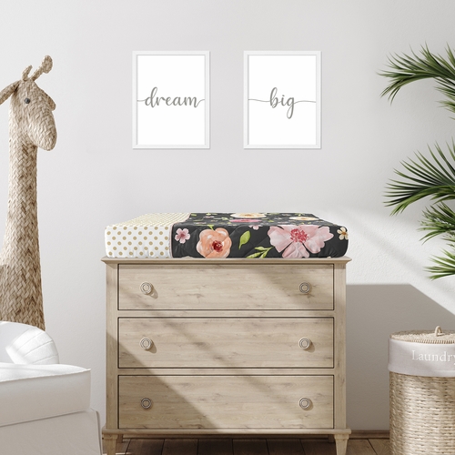 Watercolor Floral Black and Pink Collection Changing Pad Cover - alt image 1