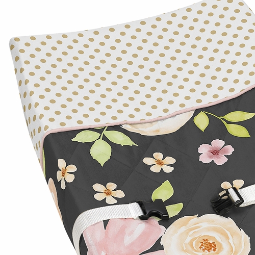 Watercolor Floral Black and Pink Collection Changing Pad Cover - alt image 3