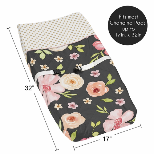 Watercolor Floral Black and Pink Collection Changing Pad Cover - alt image 4