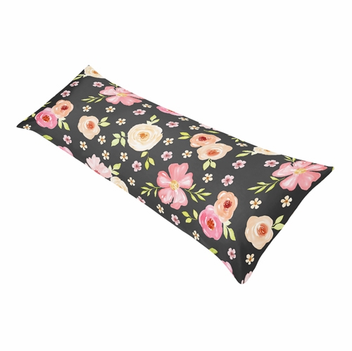 Watercolor Floral Black and Pink Collection Full Length Body Pillow Cover - alt image 1