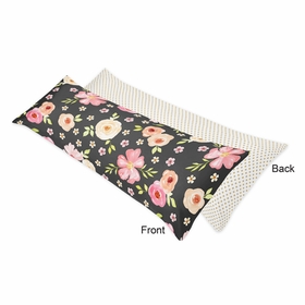 Watercolor Floral Black and Pink Collection Full Length Body Pillow Cover