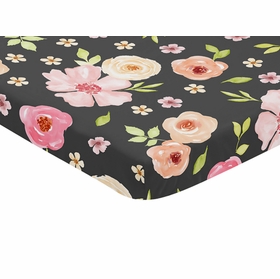 Watercolor Floral Black and Pink Collection Mini Crib Sheet
