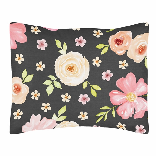 Watercolor Floral Black and Pink Collection Toddler Bedding - alt image 1