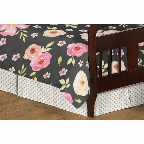 Watercolor Floral Black and Pink Collection Toddler Bedding - alt image 3