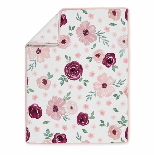 Watercolor Floral Burgundy Wine and Pink Collection 5 Piece Crib Bedding - alt image 2