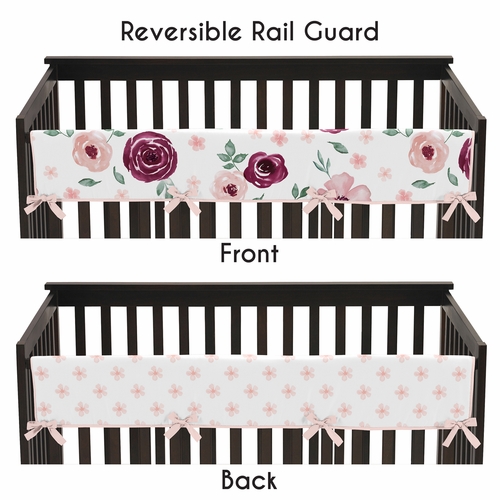 Watercolor Floral Burgundy Wine and Pink Collection 5 Piece Crib Bedding - alt image 3