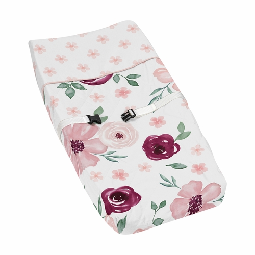Watercolor Floral Burgundy Wine and Pink Collection Changing Pad Cover