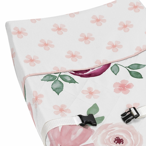 Watercolor Floral Burgundy Wine and Pink Collection Changing Pad Cover - alt image 3