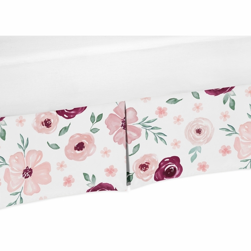 Watercolor Floral Burgundy Wine and Pink Collection Crib Bed Skirt