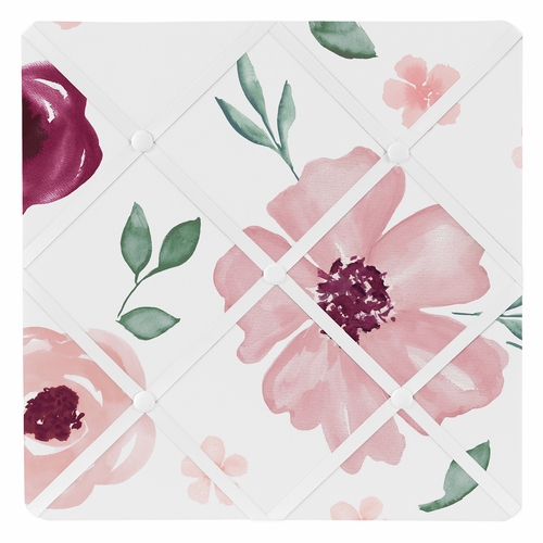 Watercolor Floral Burgundy Wine and Pink Collection Fabric Memo Board