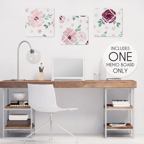 Watercolor Floral Burgundy Wine and Pink Collection Fabric Memo Board - alt image 1