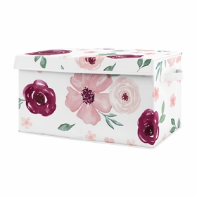 Watercolor Floral Burgundy Wine and Pink Collection Fabric Toy Bin Storage